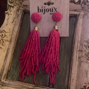 NWT Bijoux Bar pink bead tassel earrings